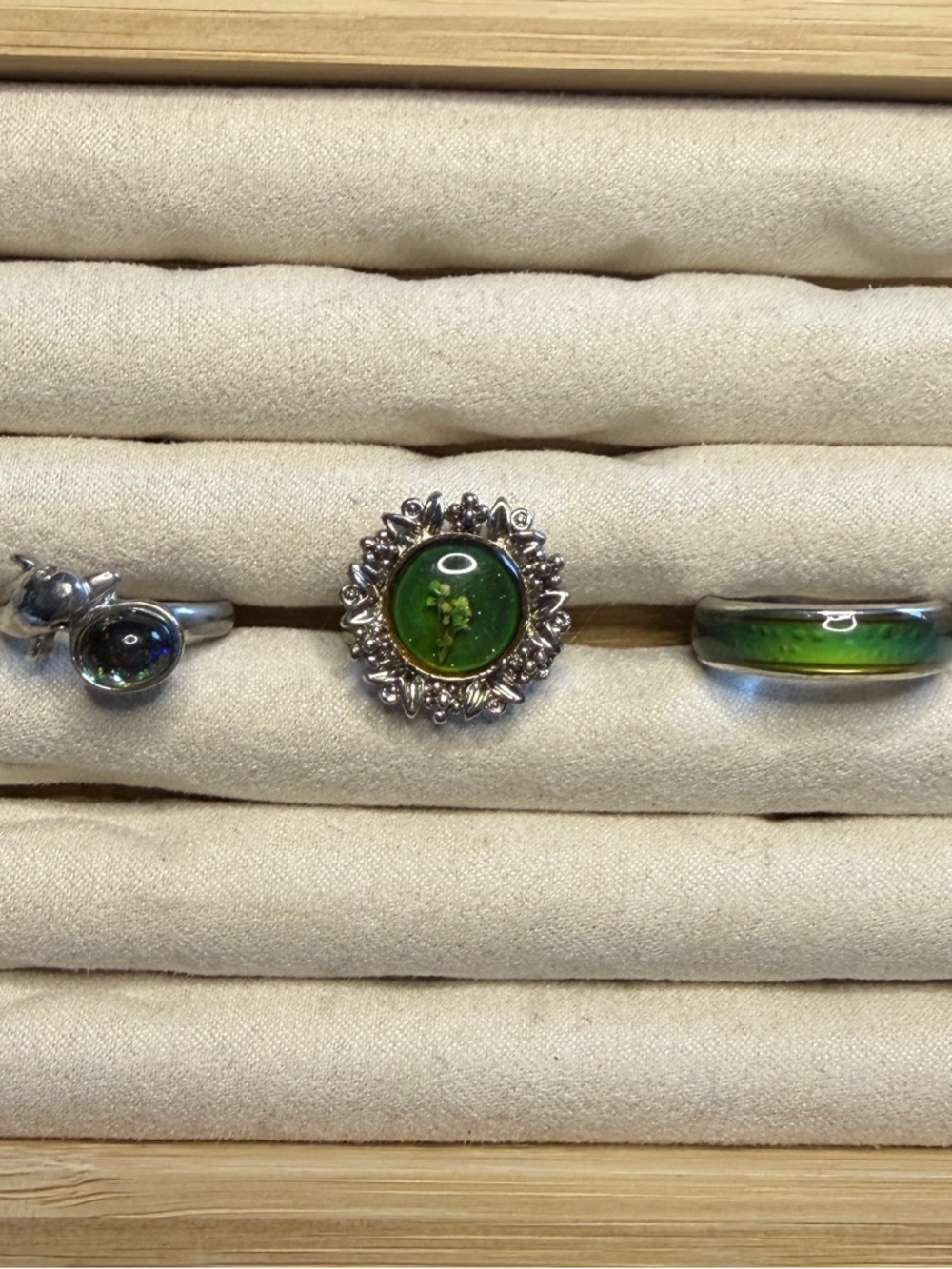 Vintage Modern Mood Ring Lot Set of 3 Silvertone Dolphin Floral Band Size 8
